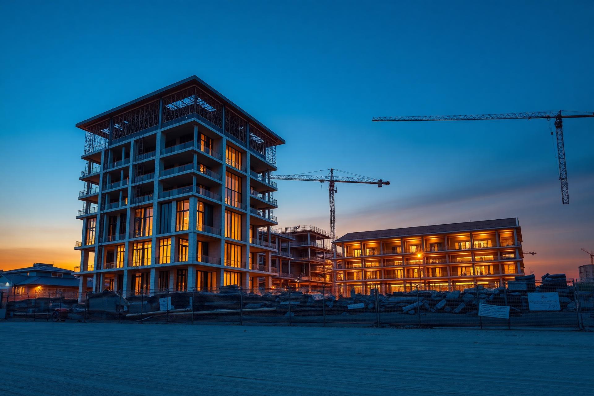 Construção moderna ao entardecer